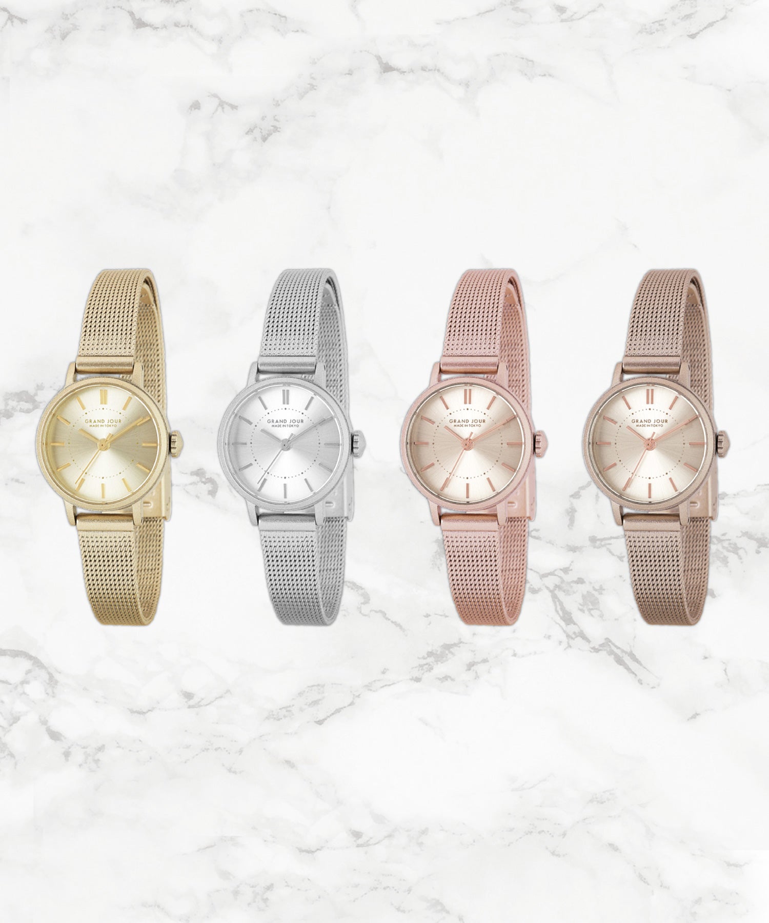 【金属アレルギー対応】 GRAND JOUR メッシュベルトラウンドウォッチ BOX付