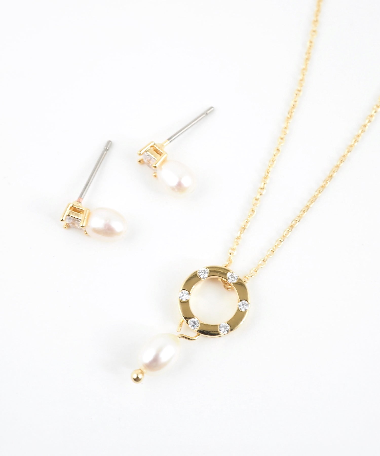 ギフトセット】淡水パールチタンポストピアス＆ネックレスセットBOX