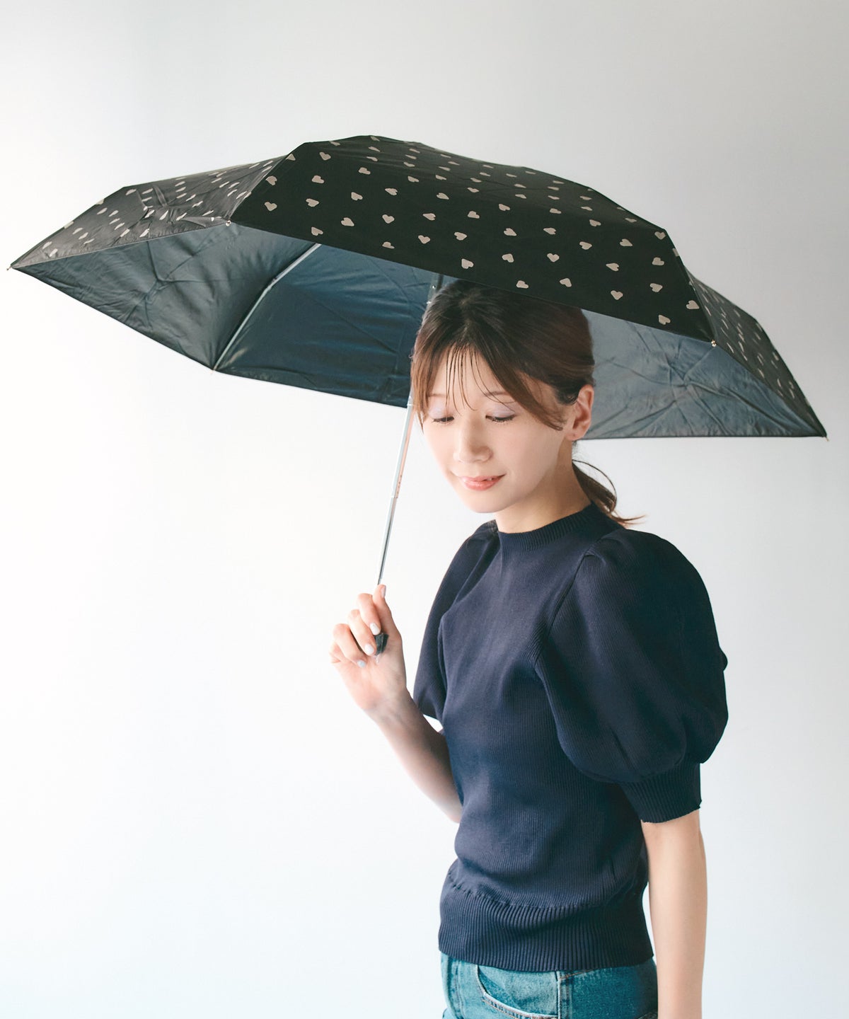 遮光ジャギーハートミニ 折りたたみ晴雨兼用日傘