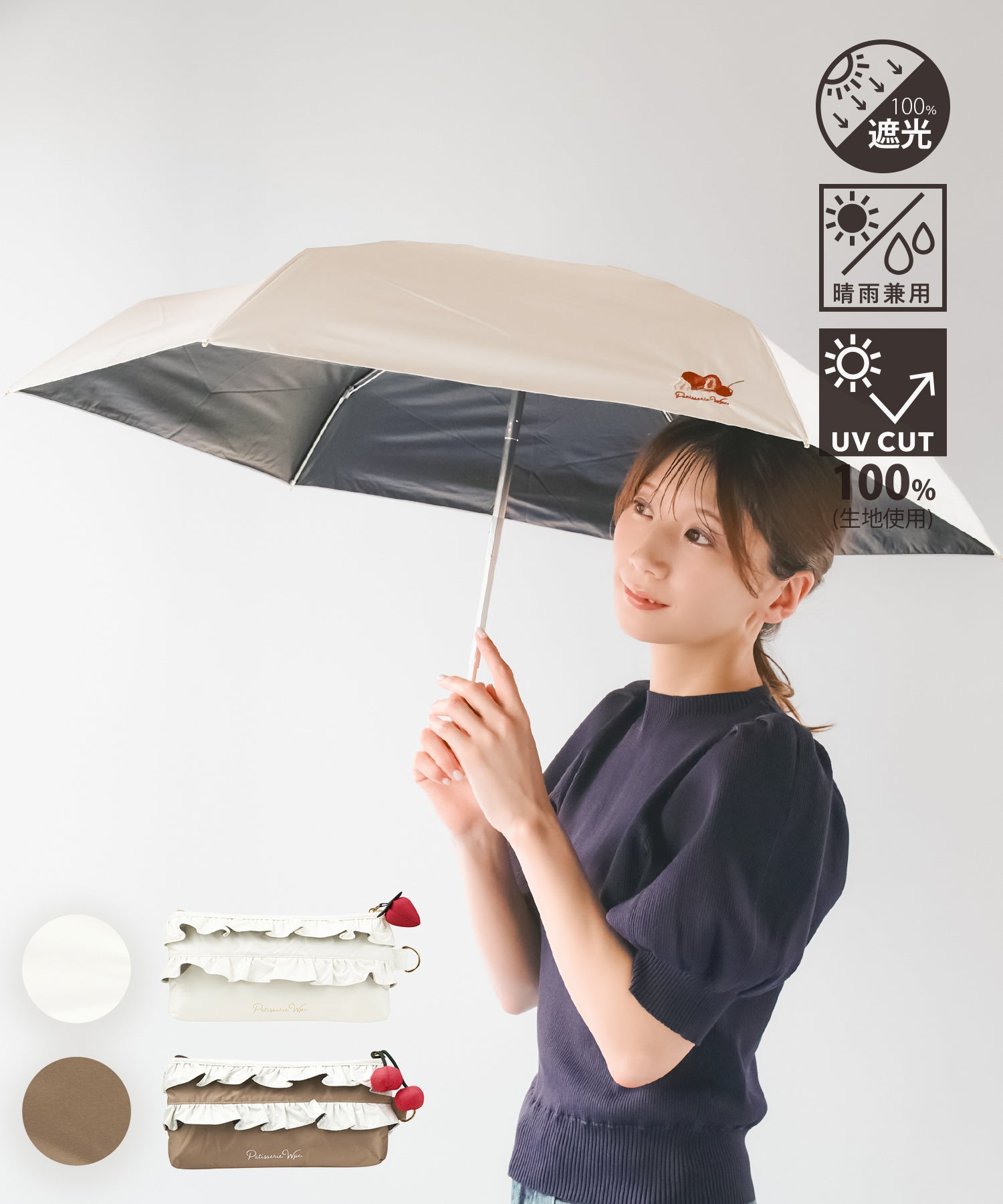 遮光ケーキモチーフミニ 折りたたみ晴雨兼用日傘