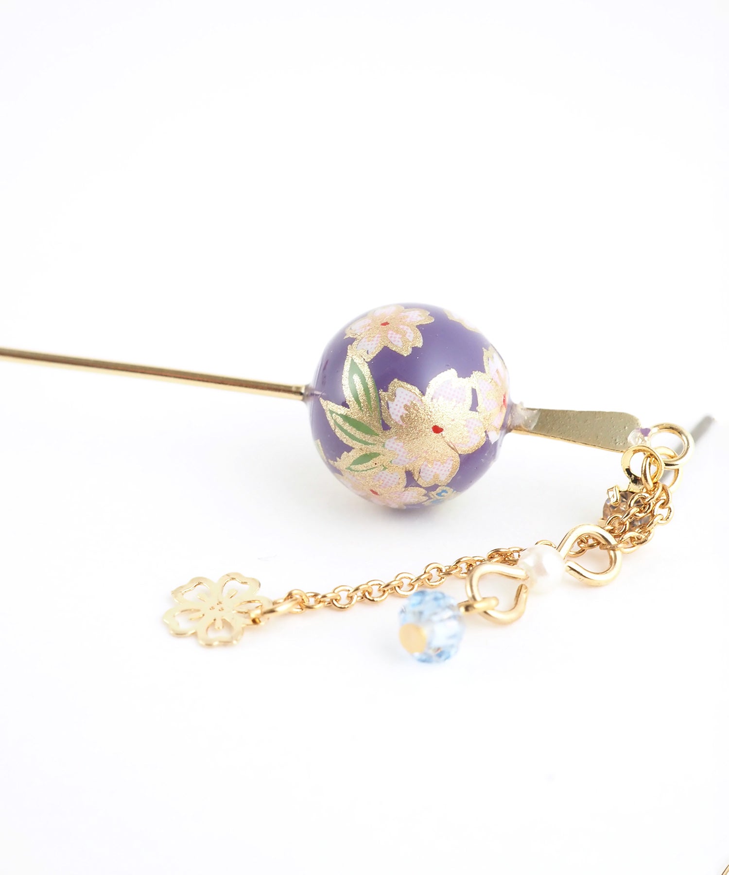 和モダン玉かんざし＆蝶チタンポストセットピアス【雅 -MIYABI