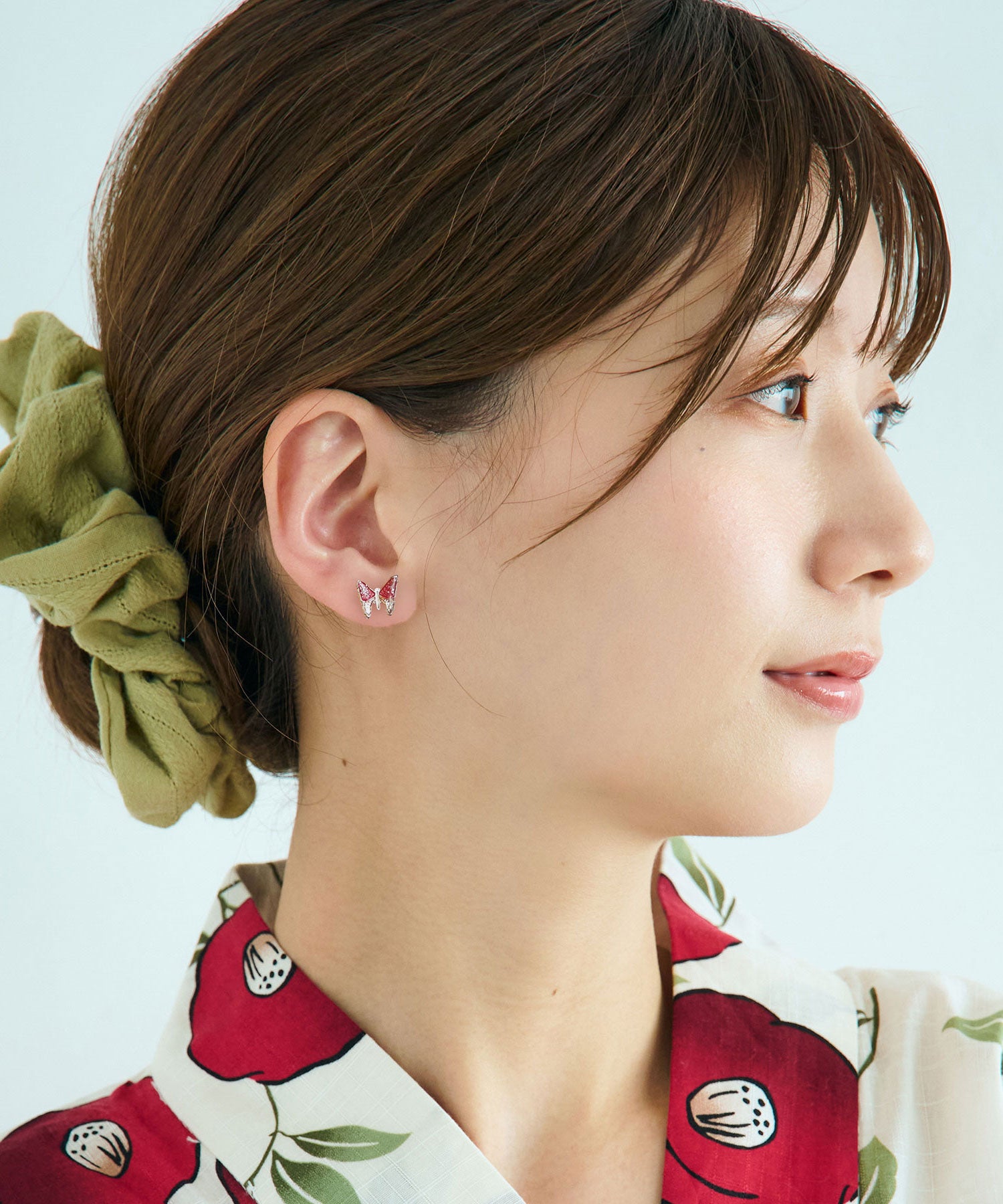 和モダン玉かんざし＆蝶チタンポストセットピアス【雅 -MIYABI