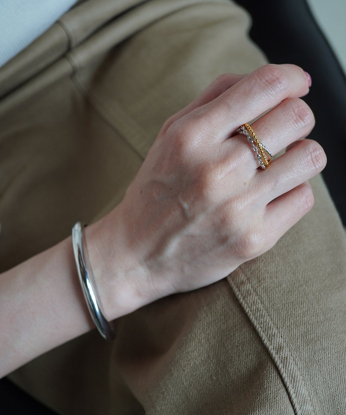 ミックスメタルチェーンリング【over size ring collection】