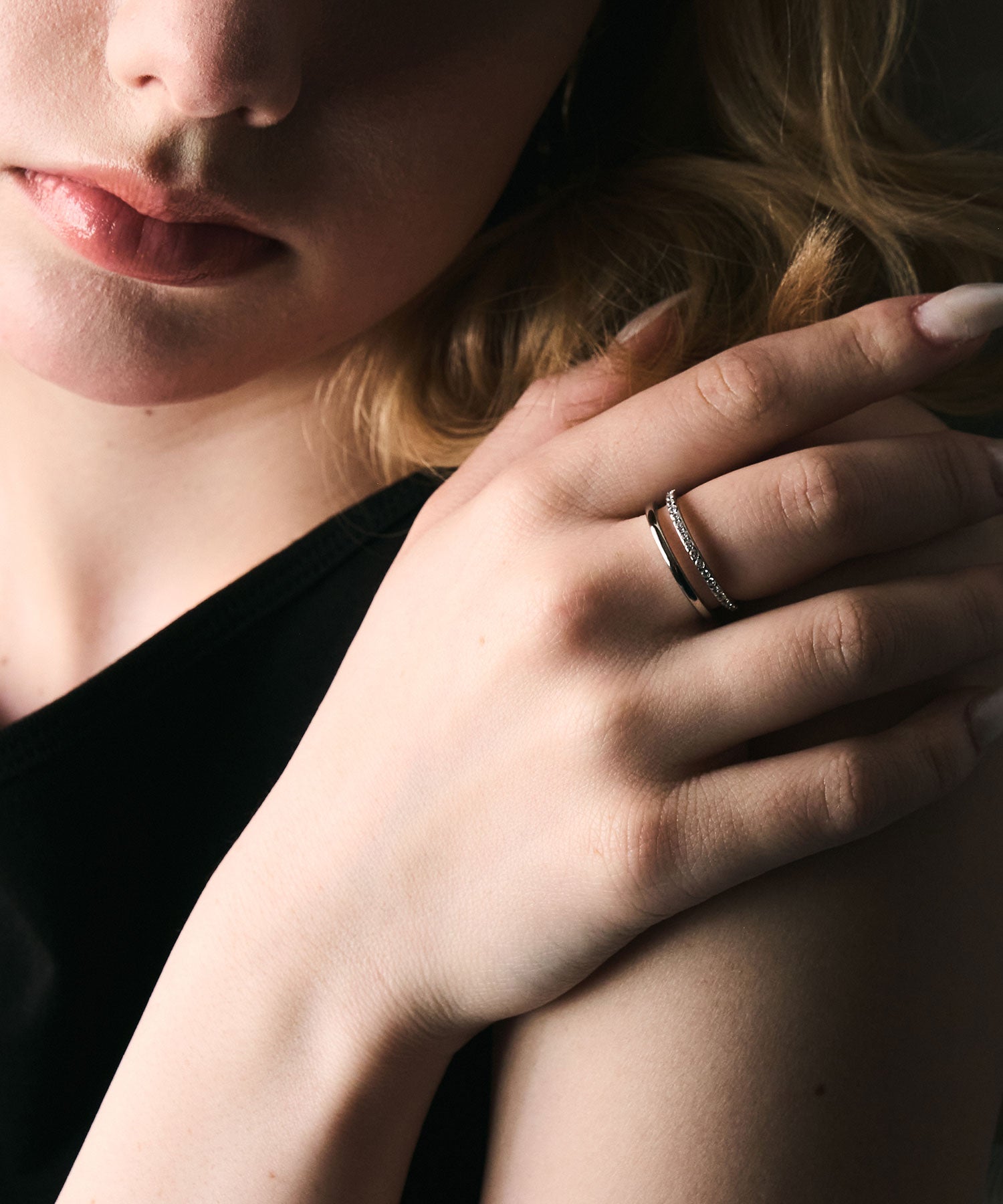 ストーンダブルラインステンレスリング -over size ring-【MUK ストーンダブルラインステンレスリング -over size ring-【MUK