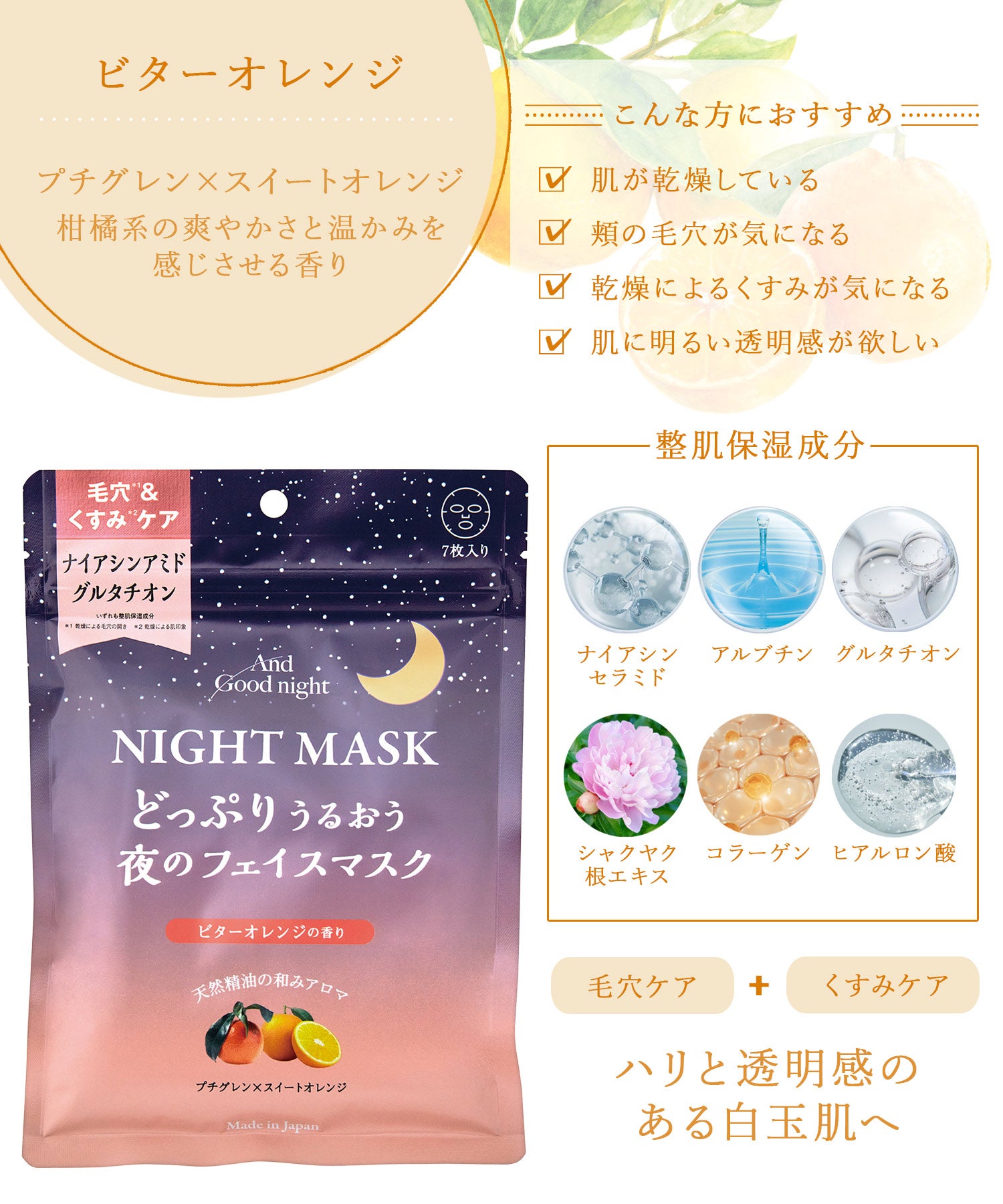 夜のフェイスマスク7枚入り